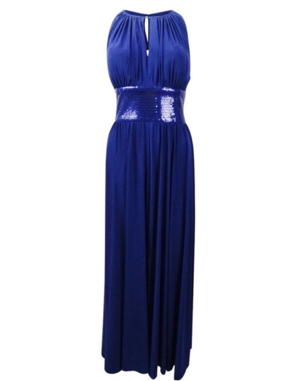 Navy Floor Length, Sleeveless, Evening Gown W/Empire Waistline